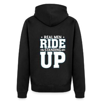 Echte Männer Fahren Im Stehen - Unisex Premium Bio Zip Hoodie - Schwarz - Hinten - Nico (187cm)