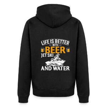 La vie est meilleure avec de la bière, des jet-skis et de l’eau - Veste à capuche bio Premium Unisexe - noir - Dos - Nico (187cm)