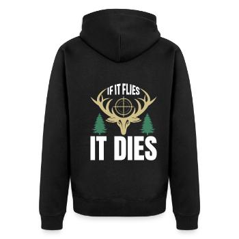 Wenn Es Fliegt, Stirbt Es - Unisex Premium Bio Zip Hoodie - Schwarz - Hinten - Nico (187cm)