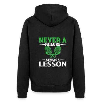 Nie ein Misserfolg, immer eine Lektion - Unisex Premium Bio Zip Hoodie - Schwarz - Hinten - Nico (187cm)