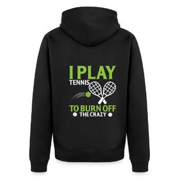 Ich spiele Tennis, um den Verrückten zu verbrennen - Unisex Premium Bio Zip Hoodie - Schwarz - Hinten - Nico (187cm)