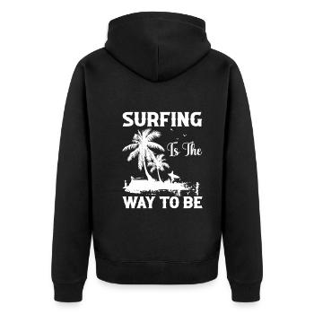 Surfen ist der richtige Weg - Unisex Premium Bio Zip Hoodie - Schwarz - Hinten - Nico (187cm)