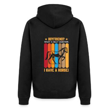 Freund? Was für eine dumme Frage. Ich habe ein Pferd! - Unisex Premium Bio Zip Hoodie - Schwarz - Hinten - Nico (187cm)