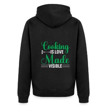 Kochen ist sichtbar gewordene Liebe - Unisex Premium Bio Zip Hoodie - Schwarz - Hinten - Nico (187cm)