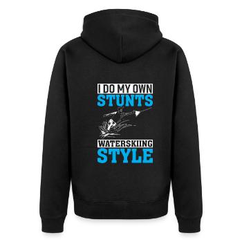 I Do My Own Stunts Waterskiing Style - Unisex Premium Organic Zip Hoodie - black - Back - Nico (187cm)