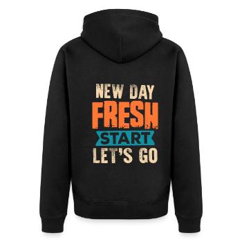 New Day Fresh Start Let's Go - Unisex Premium Organic Zip Hoodie - black - Back - Nico (187cm)