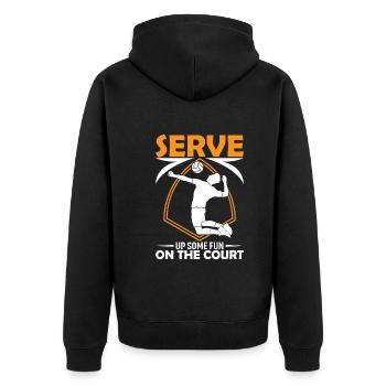 Servieren Sie Spaß auf dem Platz - Unisex Premium Bio Zip Hoodie - Schwarz - Hinten - Nico (187cm)