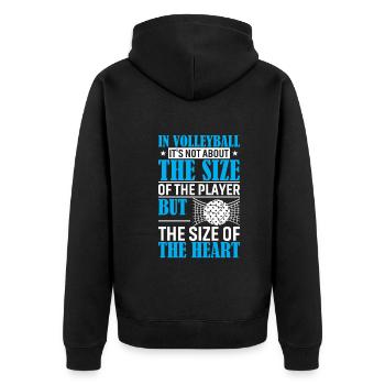 Im Volleyball geht es nicht um die Größe des Spielzugs - Unisex Premium Bio Zip Hoodie - Schwarz - Hinten - Nico (187cm)