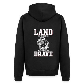 Land der Freien, wegen der Tapferen. - Unisex Premium Bio Zip Hoodie - Schwarz - Hinten - Nico (187cm)