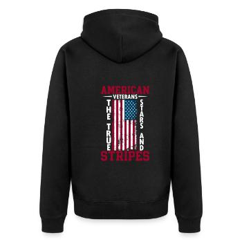 American Veterans: The True Stars And Stripes. - Unisex Premium Organic Zip Hoodie - black - Back - Nico (187cm)