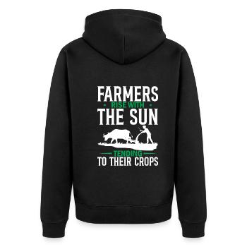 Farmers Rise With The Sun, Tending To Their Crops - Unisex Premium Organic Zip Hoodie - black - Back - Nico (187cm)