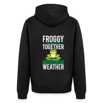 Froggy Friends Stick Together Through Any Weather. - Unisex Premium Organic Zip Hoodie - black - Back - Nico (187cm)