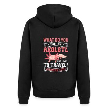 Wie nennt man einen Axolotl, der gerne reist? Ein - Unisex Premium Bio Zip Hoodie - Schwarz - Hinten - Nico (187cm)