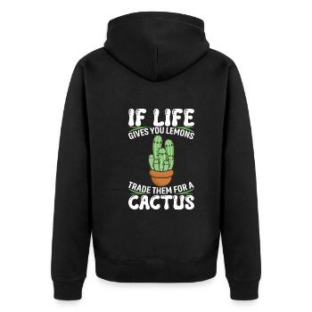 Wenn das Leben dir Zitronen gibt, tausche sie gegen einen Kaktus ein. - Unisex Premium Bio Zip Hoodie - Schwarz - Hinten - Nico (187cm)
