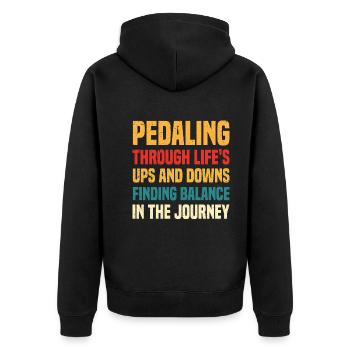 Durch die Höhen und Tiefen des Lebens radeln, Bal finden - Unisex Premium Bio Zip Hoodie - Schwarz - Hinten - Nico (187cm)