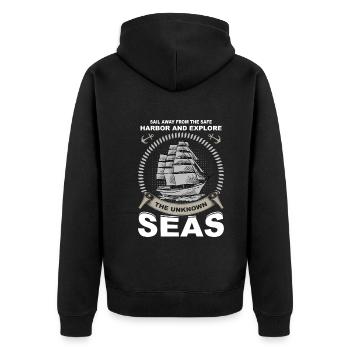 Sail Away From The Safe Harbor And Explore The Unk - Unisex Premium Organic Zip Hoodie - black - Back - Nico (187cm)
