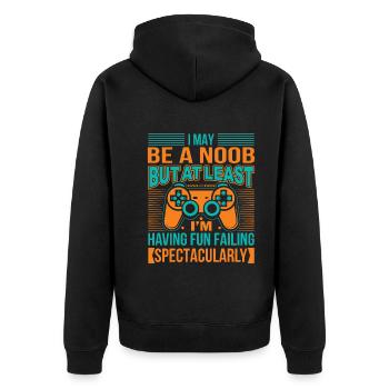 Ich mag ein Noob sein, aber zumindest habe ich Spaß Faili - Unisex Premium Bio Zip Hoodie - Schwarz - Hinten - Nico (187cm)