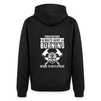 Feuerwehrleute haben immer den brennenden Wunsch zu helfen - Unisex Premium Bio Zip Hoodie - Schwarz - Hinten - Nico (187cm)