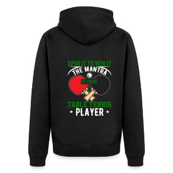 Spin it to win it - das Mantra eines jeden Tischtennisspielers - Unisex Premium Bio Zip Hoodie - Schwarz - Hinten - Nico (187cm)