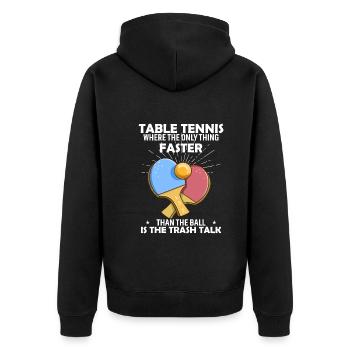 Tischtennis: Wo ist das Einzige, was schneller ist als das - Unisex Premium Bio Zip Hoodie - Schwarz - Hinten - Nico (187cm)