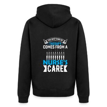 Die beste Art der Therapie kommt von der Pflege einer Krankenschwester - Unisex Premium Bio Zip Hoodie - Schwarz - Hinten - Nico (187cm)