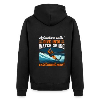 Adventure calls! Dive into water skiing excitement - Unisex Premium Organic Zip Hoodie - black - Back - Nico (187cm)