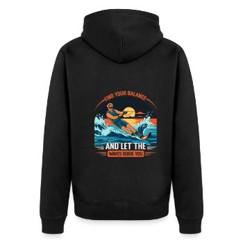 Find your balance and let the waves guide you. - Unisex Premium Organic Zip Hoodie - black - Back - Nico (187cm)