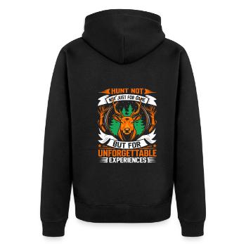 Hunt not just for game, but for unforgettable expe - Unisex Premium Organic Zip Hoodie - black - Back - Nico (187cm)