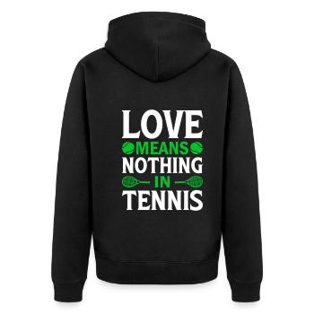 Liebe bedeutet im Tennis nichts. - Unisex Premium Bio Zip Hoodie - Schwarz - Hinten - Nico (187cm)