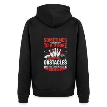 Manchmal ist der Weg zu einem Streik mit Hindernissen gefüllt - Unisex Premium Bio Zip Hoodie - Schwarz - Hinten - Nico (187cm)