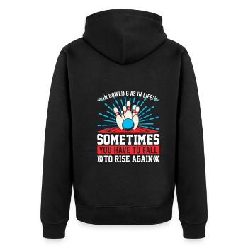 In bowling as in life: Sometimes you have to fall - Unisex Premium Organic Zip Hoodie - black - Back - Nico (187cm)