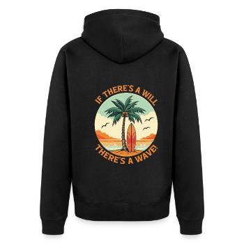 Wenn es einen Willen gibt, gibt es eine Welle! - Unisex Premium Bio Zip Hoodie - Schwarz - Hinten - Nico (187cm)