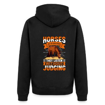 Pferde sind wie gute Freunde - sie hören zu, ohne - Unisex Premium Bio Zip Hoodie - Schwarz - Hinten - Nico (187cm)