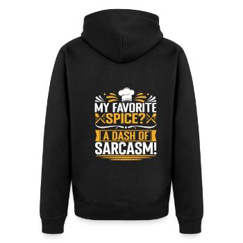 Mein Lieblingsgewürz? Eine Prise Sarkasmus! - Unisex Premium Bio Zip Hoodie - Schwarz - Hinten - Nico (187cm)