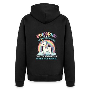 Einhörner: Die einzigen Lebewesen, die Glitzer erzeugen können - Unisex Premium Bio Zip Hoodie - Schwarz - Hinten - Nico (187cm)