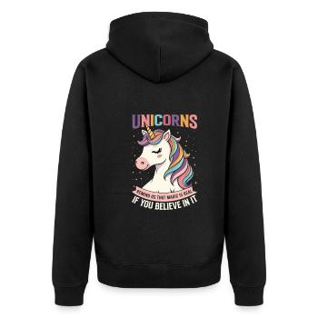 Les licornes nous rappellent que la magie est réelle si vous mentez - Veste à capuche bio Premium Unisexe - noir - Dos - Nico (187cm)