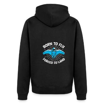 Geboren zum Fliegen, gezwungen zu landen - Unisex Premium Bio Zip Hoodie - Schwarz - Hinten - Nico (187cm)