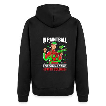 In paintball, everyone’s a winner – with color! - Unisex Premium Organic Zip Hoodie - black - Back - Nico (187cm)