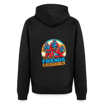 Defeating friends, one splatter at a time. - Unisex Premium Organic Zip Hoodie - black - Back - Nico (187cm)