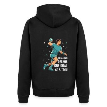 Chasing dreams, one goal at a time! - Unisex Premium Organic Zip Hoodie - black - Back - Nico (187cm)