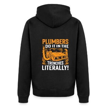 Klempner machen es in den Schützengräben - im wahrsten Sinne des Wortes! - Unisex Premium Bio Zip Hoodie - Schwarz - Hinten - Nico (187cm)