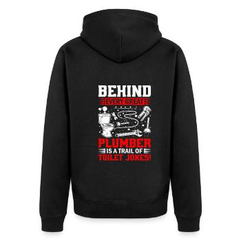 Hinter jedem großen Klempner verbirgt sich eine Spur von Toilette - Unisex Premium Bio Zip Hoodie - Schwarz - Hinten - Nico (187cm)
