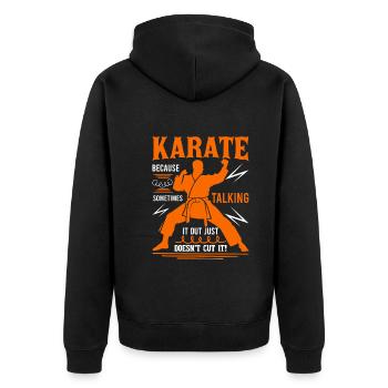 Karate: Weil es manchmal einfach ist, darüber zu reden - Unisex Premium Bio Zip Hoodie - Schwarz - Hinten - Nico (187cm)