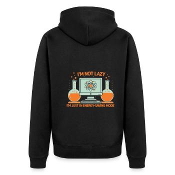 Ich bin nicht faul; Ich bin nur im Energiesparmodus. - Unisex Premium Bio Zip Hoodie - Schwarz - Hinten - Nico (187cm)