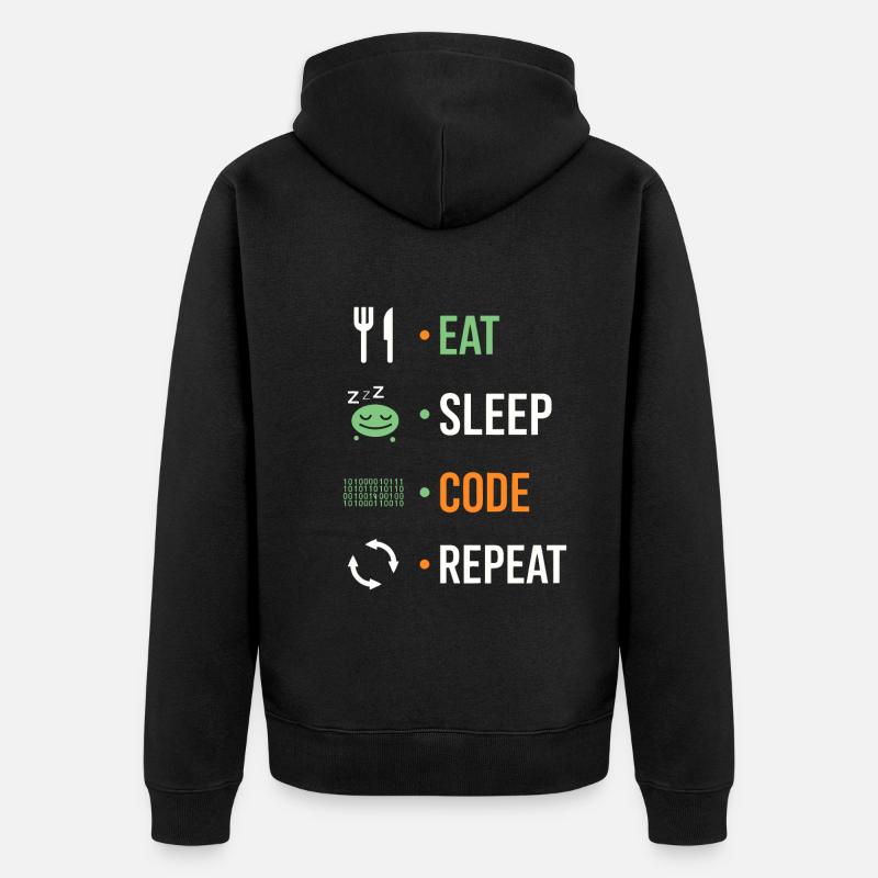 Eat, sleep, code, repeat. - Unisex Premium Organic Zip Hoodie - black