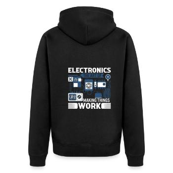 Elektronik: Die Kunst, Dinge zum Laufen zu bringen. - Unisex Premium Bio Zip Hoodie - Schwarz - Hinten - Nico (187cm)