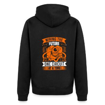 Die Zukunft verdrahten, einen Stromkreis nach dem anderen. - Unisex Premium Bio Zip Hoodie - Schwarz - Hinten - Nico (187cm)