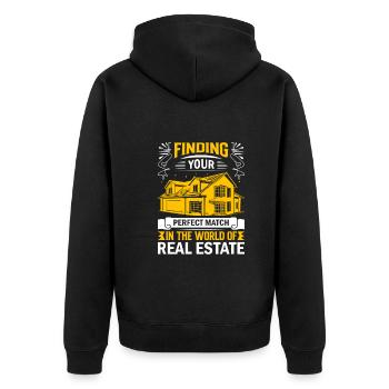 Finding your perfect match in the world of real es - Unisex Premium Organic Zip Hoodie - black - Back - Nico (187cm)