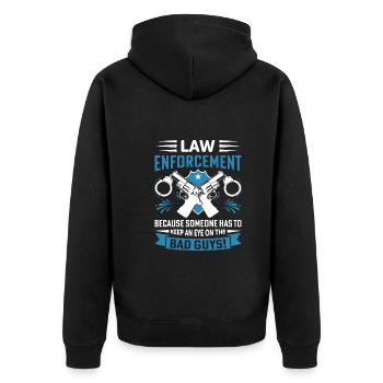 Strafverfolgung: Weil jemand einen Blick darauf werfen muss - Unisex Premium Bio Zip Hoodie - Schwarz - Hinten - Nico (187cm)