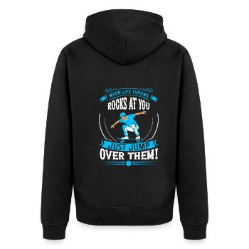 Wenn das Leben Steine nach dir wirft, springe einfach über sie - Unisex Premium Bio Zip Hoodie - Schwarz - Hinten - Nico (187cm)
